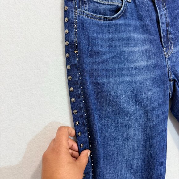 ZARA Women Skinny Jeans Size 6 Blue Studded Side Raw Hem Stretch Denim - Picture 7 of 16